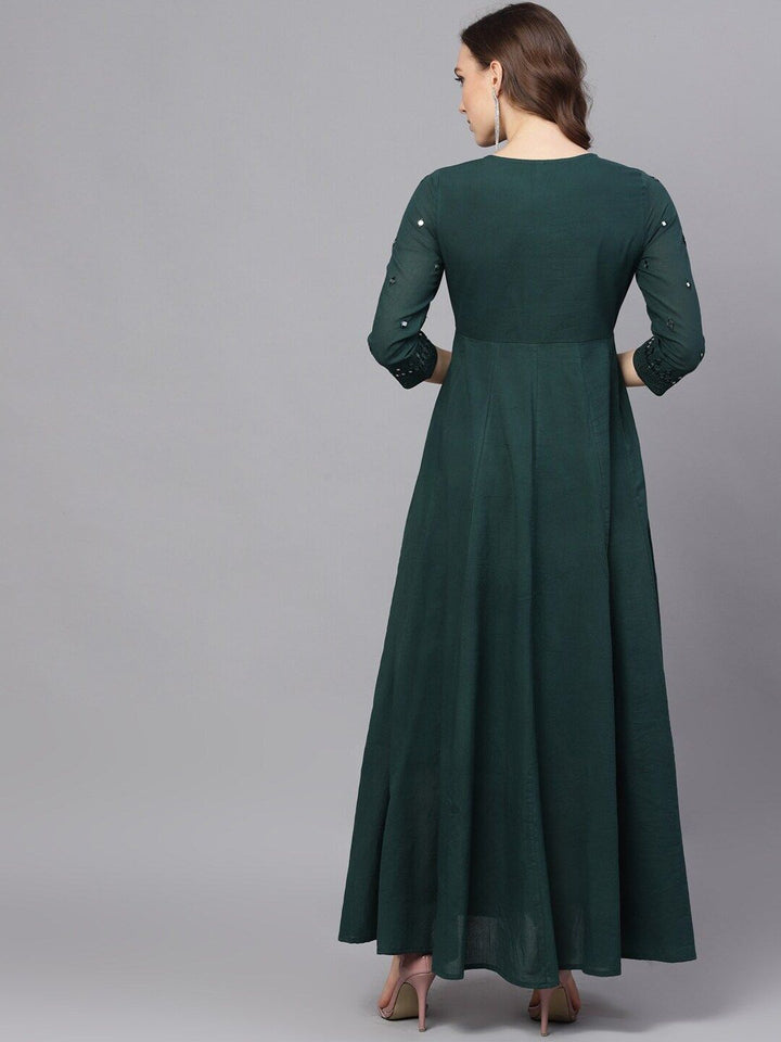 DRESS - Green Mirror Work Flared Maxi