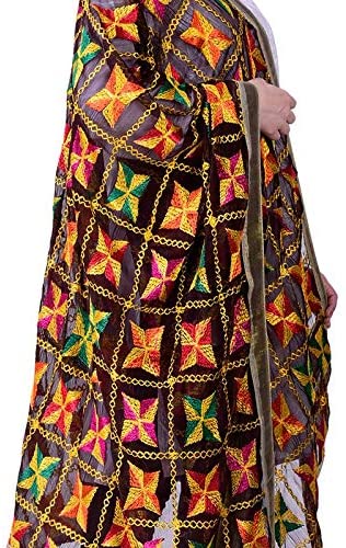 DUPATTA - Phulkari Dupattas for Women, Hand Embroidered in Amritsar, Color Coffee